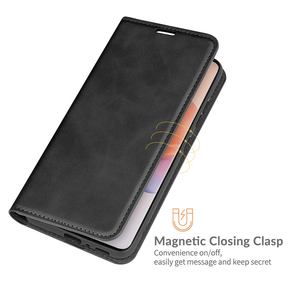 Magnet Closure Folio Flip Phone Shell Stand Design Silky-Touch Super Leather Cover Protective Case with Wallet for Xiaomi Civi 5G - Black-5