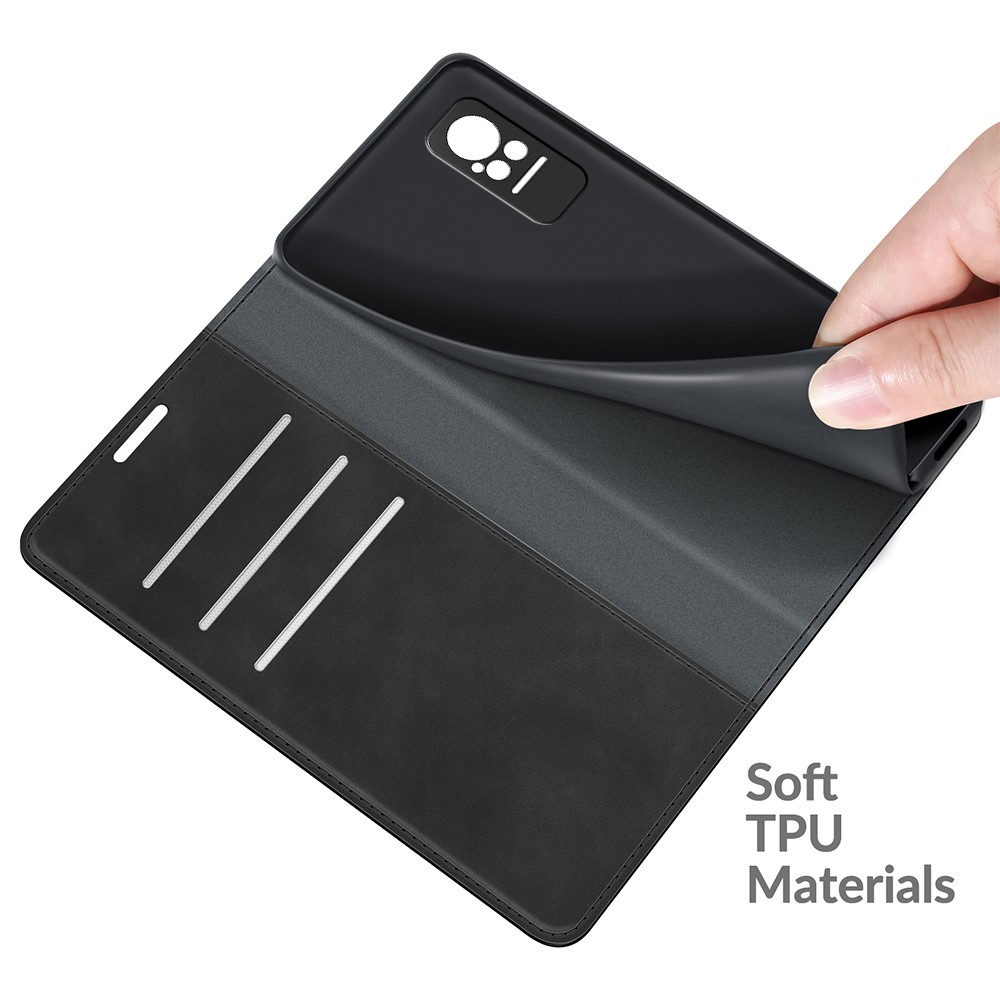Magnet Closure Folio Flip Phone Shell Stand Design Silky-Touch Super Leather Cover Protective Case with Wallet for Xiaomi Civi 5G - Black-7