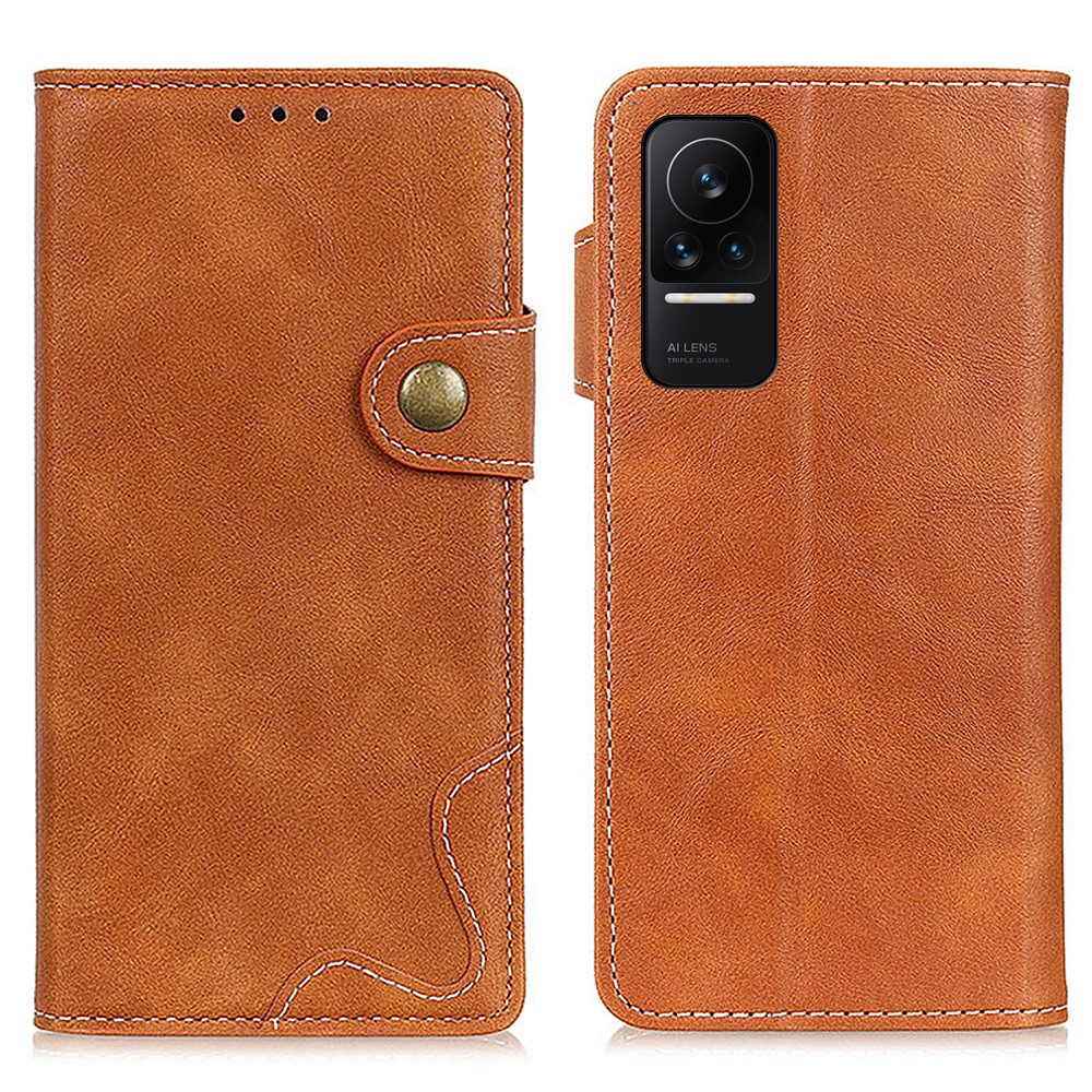 Folio Flip Phone Case S-Shape Line Wallet Style Textured PU Leather Stand Phone Cover for Xiaomi Civi - Brown-1