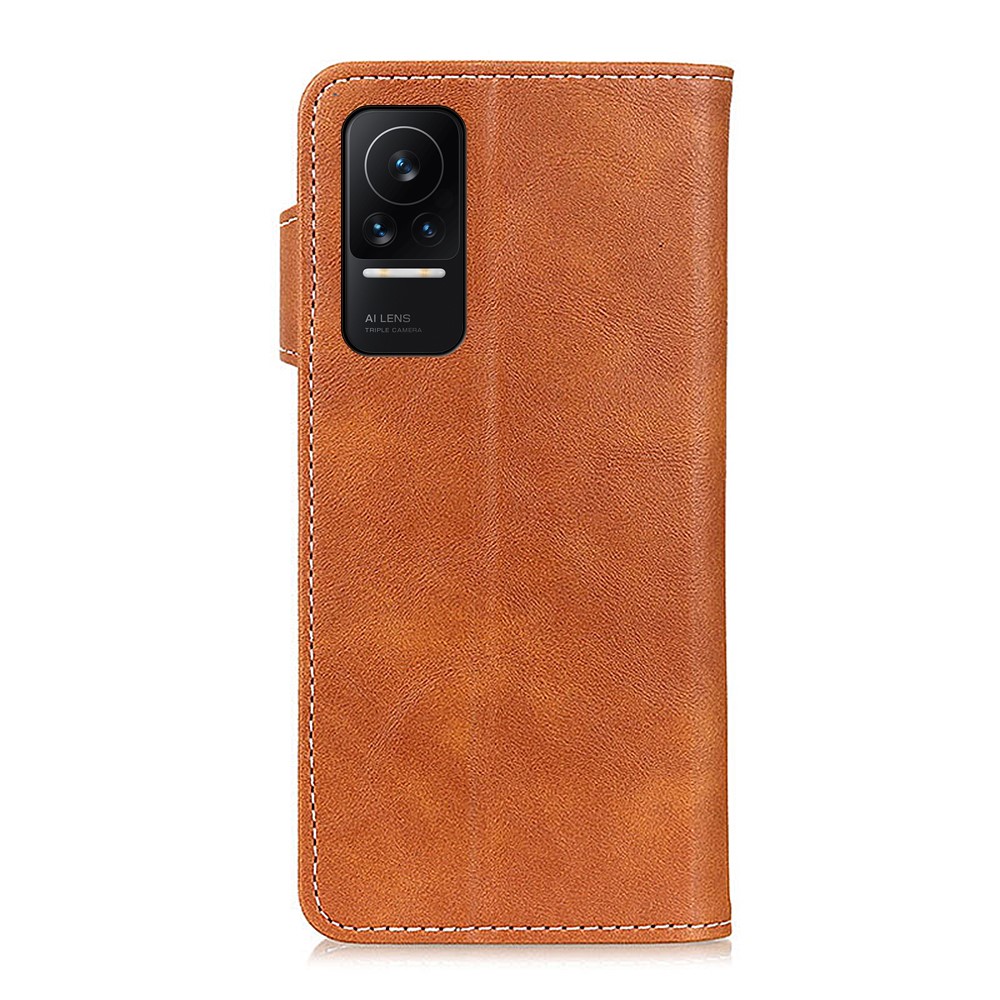 Folio Flip Phone Case S-Shape Line Wallet Style Textured PU Leather Stand Phone Cover for Xiaomi Civi - Brown-3