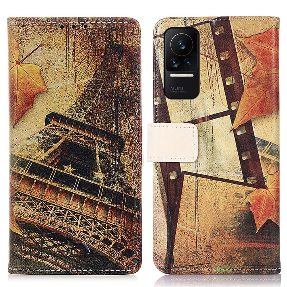 Wallet Design Pattern Printing Foldable Stand Leather Phone Cover Case for Xiaomi Civi 5G - Iron Tower and Maple-1