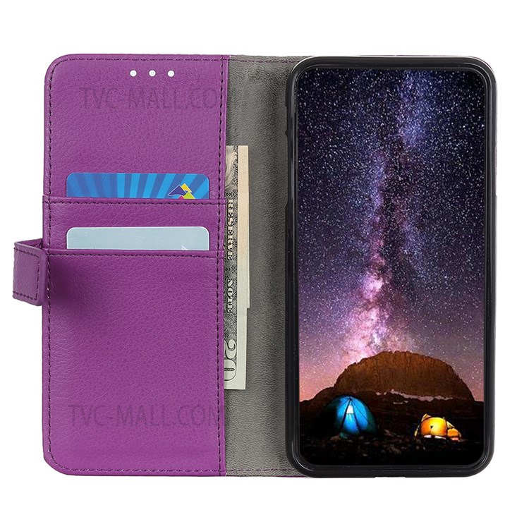 Impact-resistant Wallet Stand Design Magnetic Clasp Litchi Texture PU Leather Case Cover for Xiaomi Civi - Purple-4