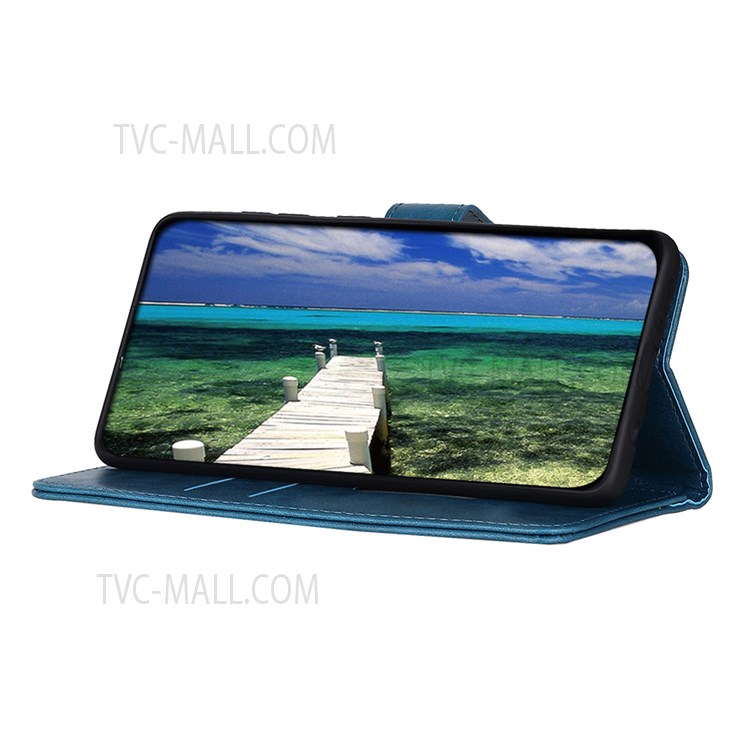 Textured PU Leather Case Phone Protective Cover with Foldable Wallet Stand Design for Xiaomi Civi - Blue-5