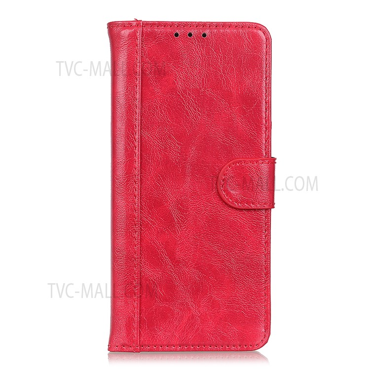 Crazy Horse Texture Split Leather Phone Protector Cover Foldable Stand Wallet Shell for Xiaomi Civi - Red-2