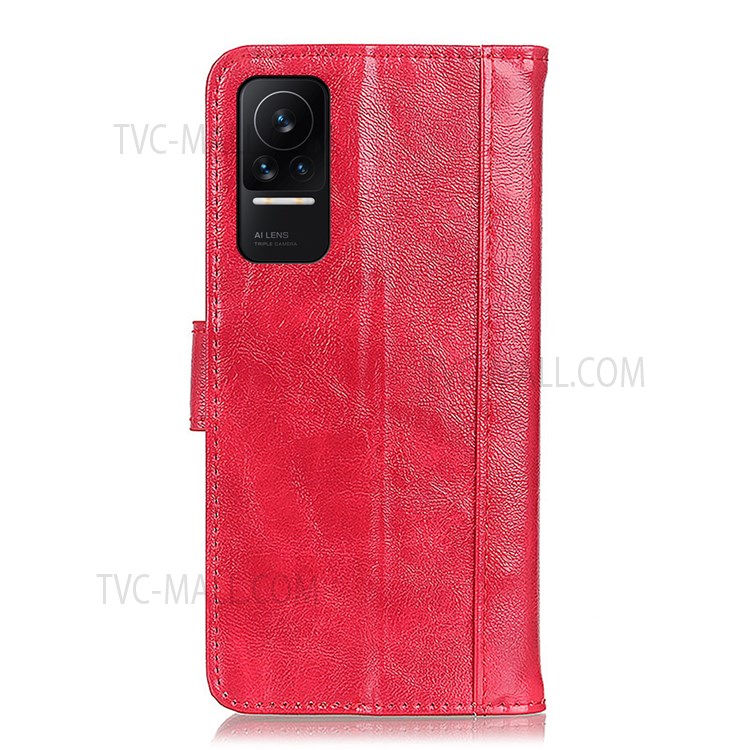 Crazy Horse Texture Split Leather Phone Protector Cover Foldable Stand Wallet Shell for Xiaomi Civi - Red-3