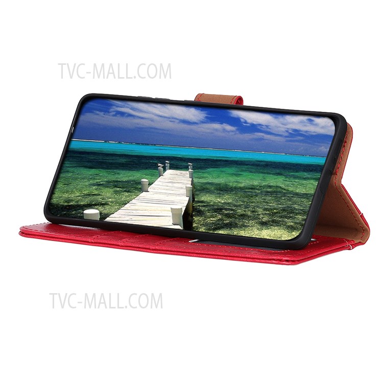 Crazy Horse Texture Split Leather Phone Protector Cover Foldable Stand Wallet Shell for Xiaomi Civi - Red-5