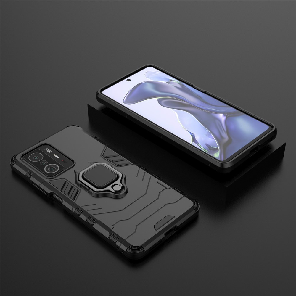 Ring Kickstand Dual Layer Soft Flexible TPU + Hard PC Rugged Protective Phone Case for Xiaomi 11T / 11T Pro - Black-11