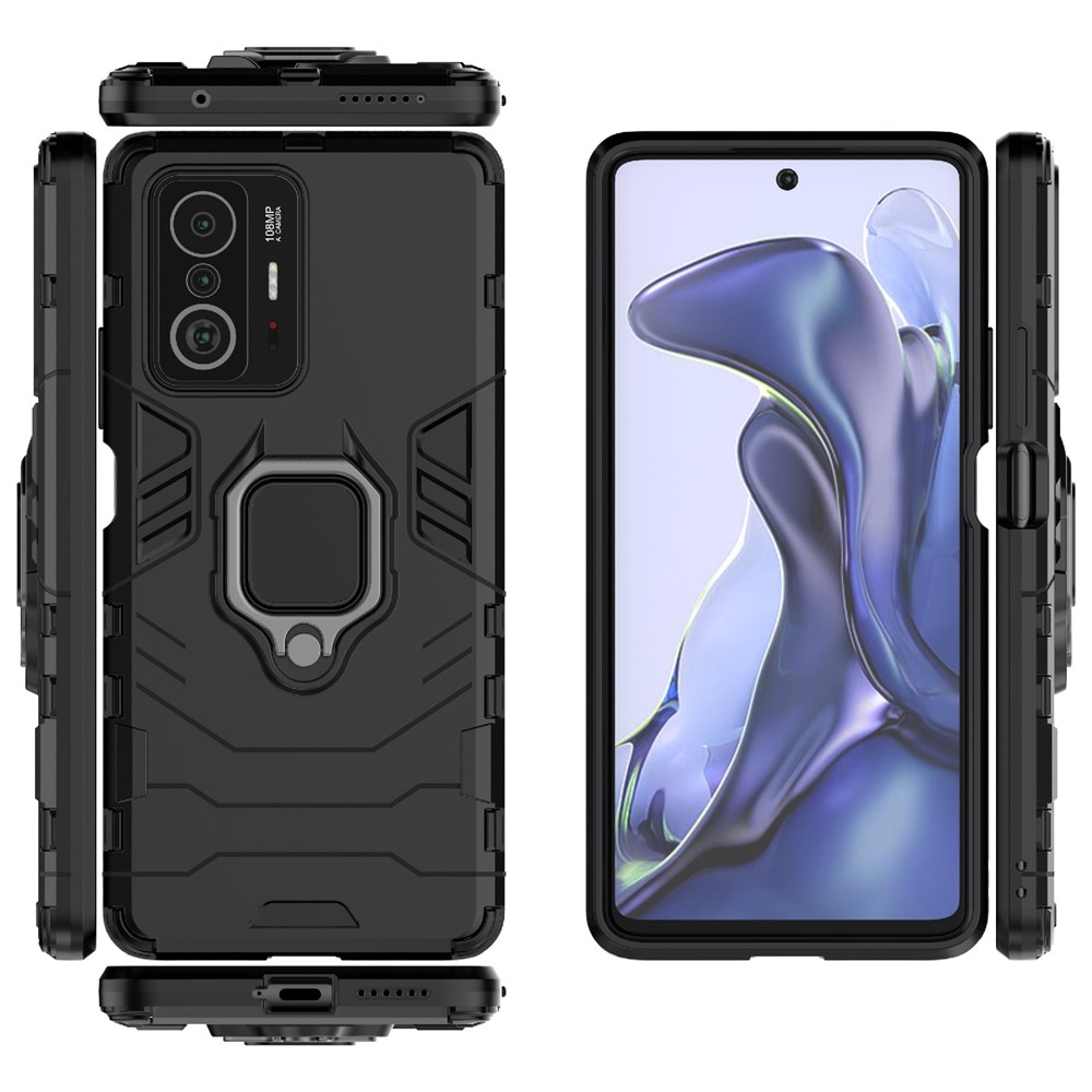 Ring Kickstand Dual Layer Soft Flexible TPU + Hard PC Rugged Protective Phone Case for Xiaomi 11T / 11T Pro - Black-12