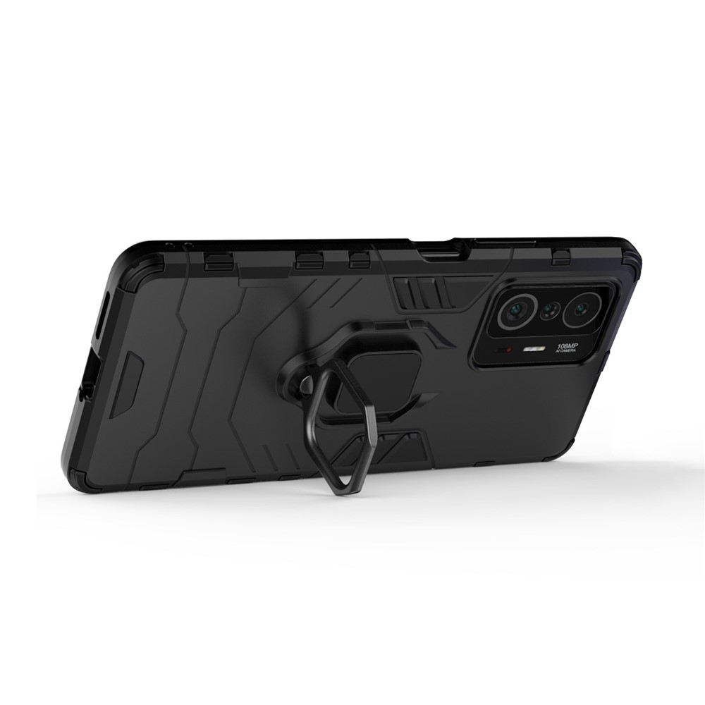 Ring Kickstand Doppio Strato Morbido TPU Flessibile + PC Duro Rugged Telefono Protettivo Custodia Per Xiaomi 11T / 11t Pro - Nero