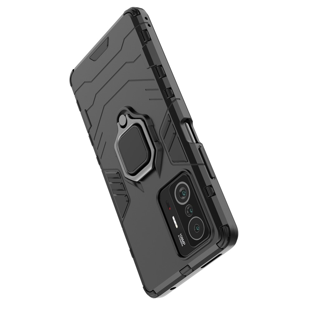 Ring Kickstand Dual Capa Soft Flexible TPU + Case de Teléfono Protector Resistente Para PC Duro Para Xiaomi 11T / 11T Pro - Negro