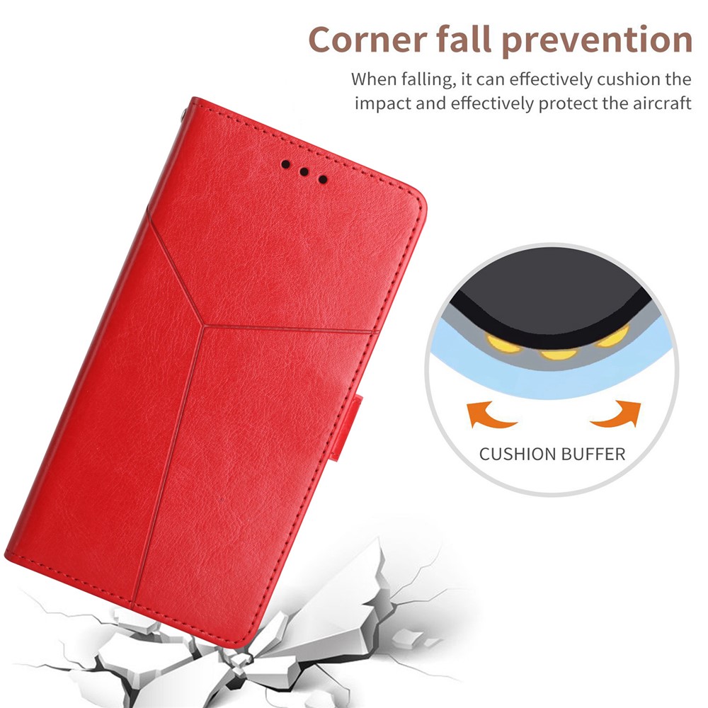 Y-Shaped Lines Imprinting Drop-resistant PU Leather + Soft TPU Inner Shell Wallet Stand Phone Cover for Xiaomi Redmi 10/10 Prime - Red-5