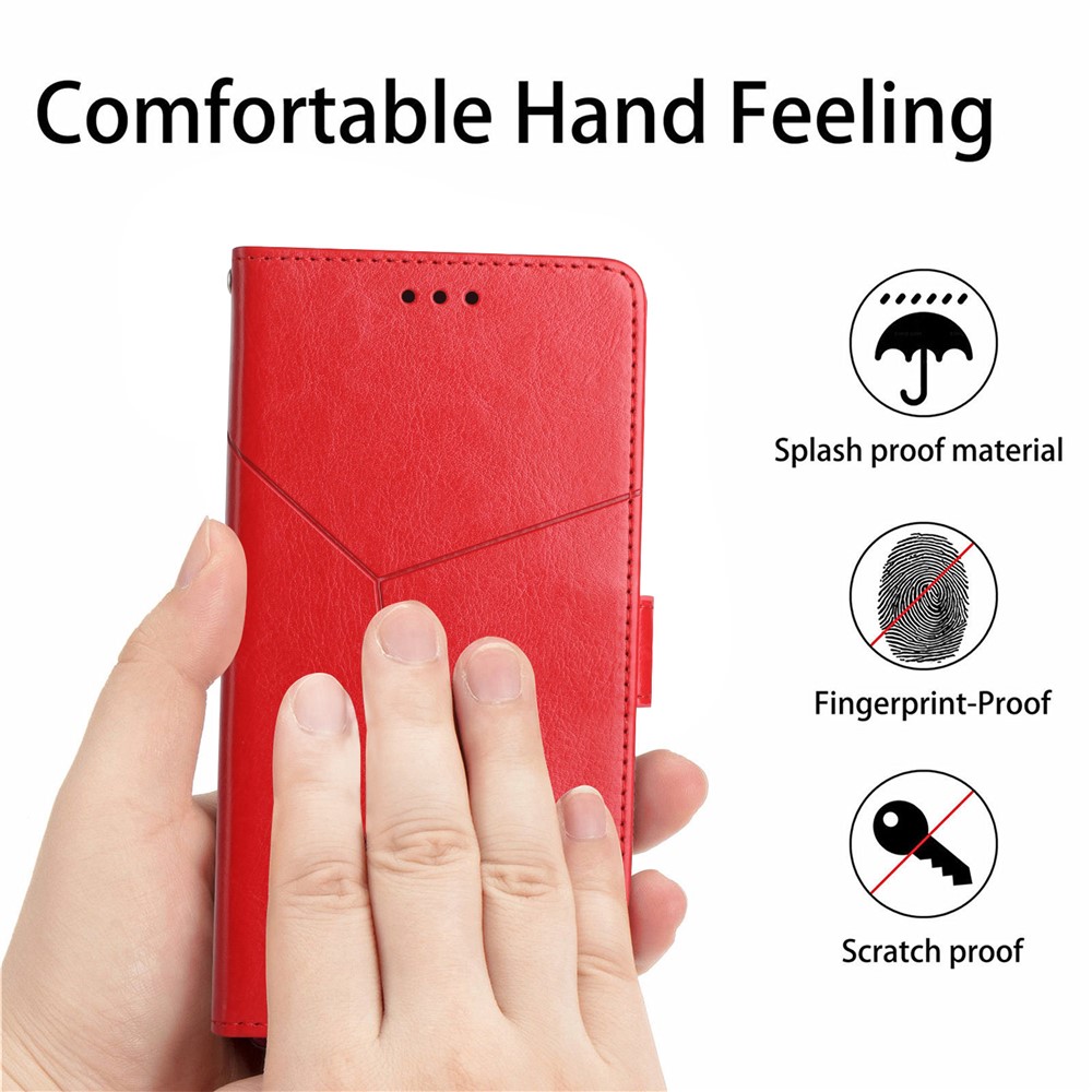 Y-Shaped Lines Imprinting Drop-resistant PU Leather + Soft TPU Inner Shell Wallet Stand Phone Cover for Xiaomi Redmi 10/10 Prime - Red-6