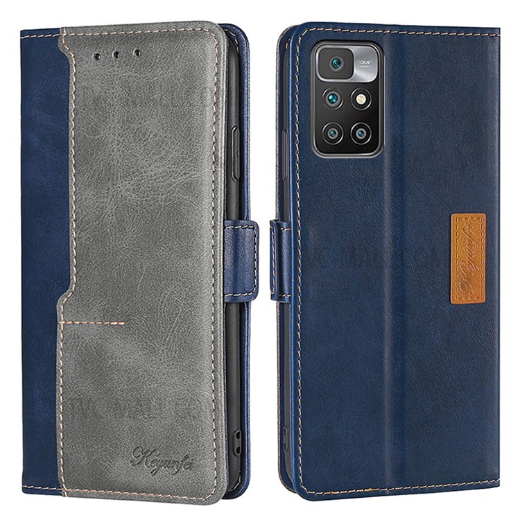 Retro Textured Folio Stand Dual-color Splicing Premium PU Leather Wallet Flip Cover for Xiaomi Redmi 10 / Redmi 10 Prime - Blue/Grey-1