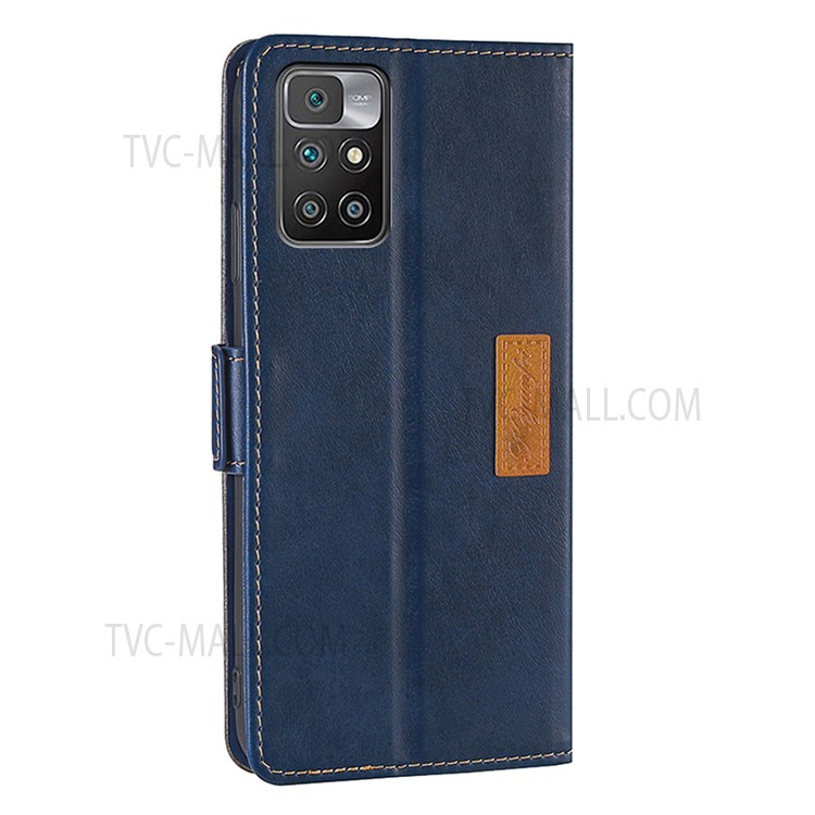 Retro Textured Folio Stand Dual-color Splicing Premium PU Leather Wallet Flip Cover for Xiaomi Redmi 10 / Redmi 10 Prime - Blue/Grey-3