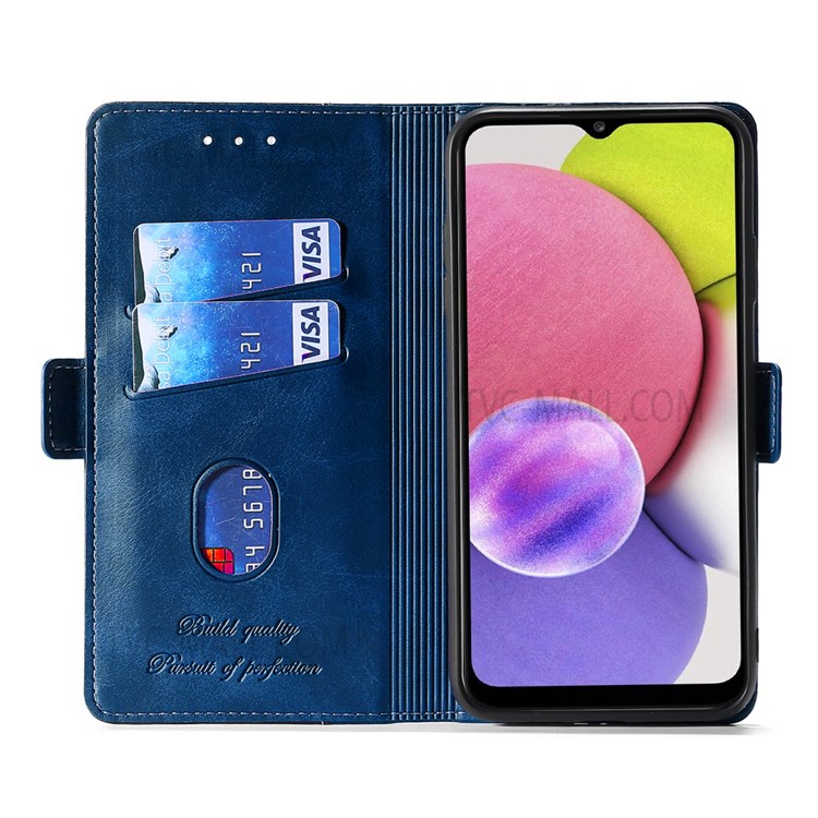 Retro Textured Folio Stand Dual-color Splicing Premium PU Leather Wallet Flip Cover for Xiaomi Redmi 10 / Redmi 10 Prime - Blue/Grey-4