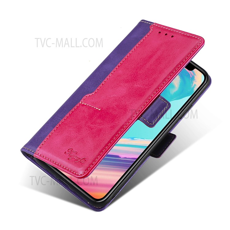 Stand Feature Retro Textured Dual-color Splicing PU Leather Wallet Magnetic Closure Flip Phone Cover for Xiaomi Mi 11 Lite 4G/5G /11 Lite 5G NE - Purple/Rose-6