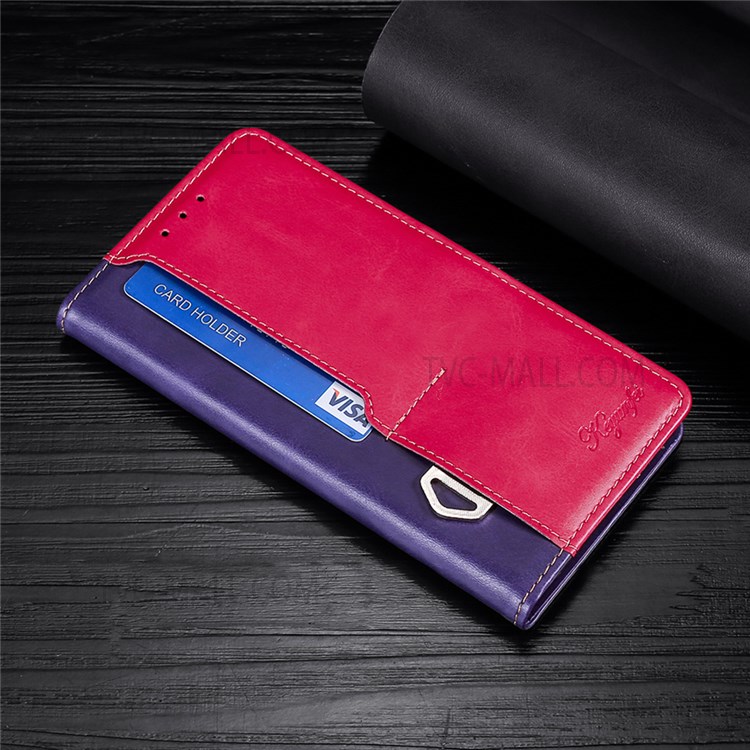 Stand Feature Retro Textured Dual-color Splicing PU Leather Wallet Magnetic Closure Flip Phone Cover for Xiaomi Mi 11 Lite 4G/5G /11 Lite 5G NE - Purple/Rose-8
