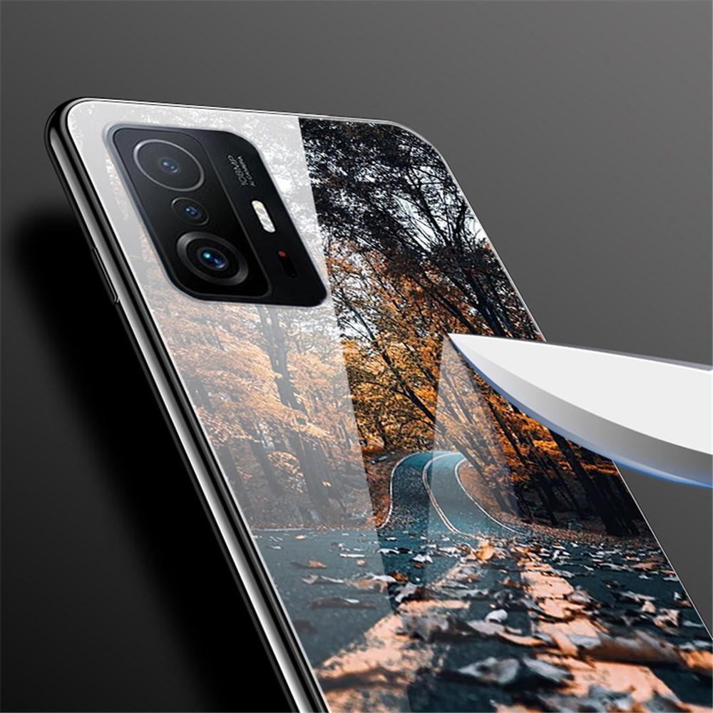 Pattern Printing Scratch-Resistant TPU Bumper + Tempered Glass Back Hybrid Cover for Xiaomi 11T / 11T Pro - Snow Mountain-2