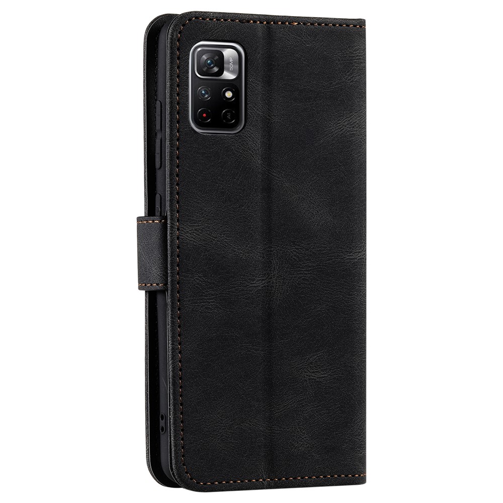 Splicing Stitching Skin-touch Dual-sided Magnetic Clasp Anti-fall PU Leather + TPU Stand Wallet Phone Case Cover for Xiaomi Redmi Note 11 - Black-4