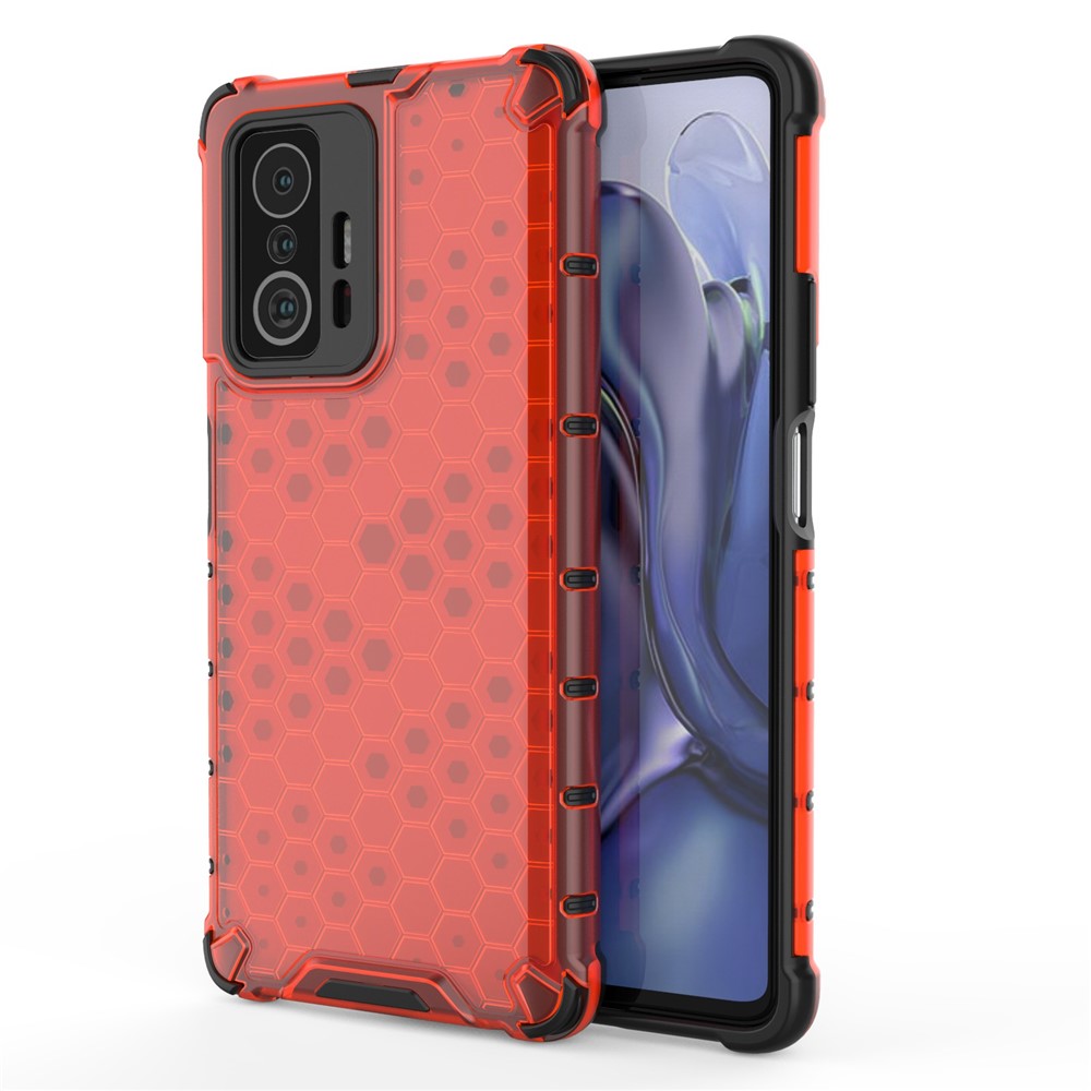 Scratch Resistant Honeycomb Pattern Shock-proof TPU + PC Combo Case for Xiaomi 11T / Xiaomi 11T Pro - Red-1