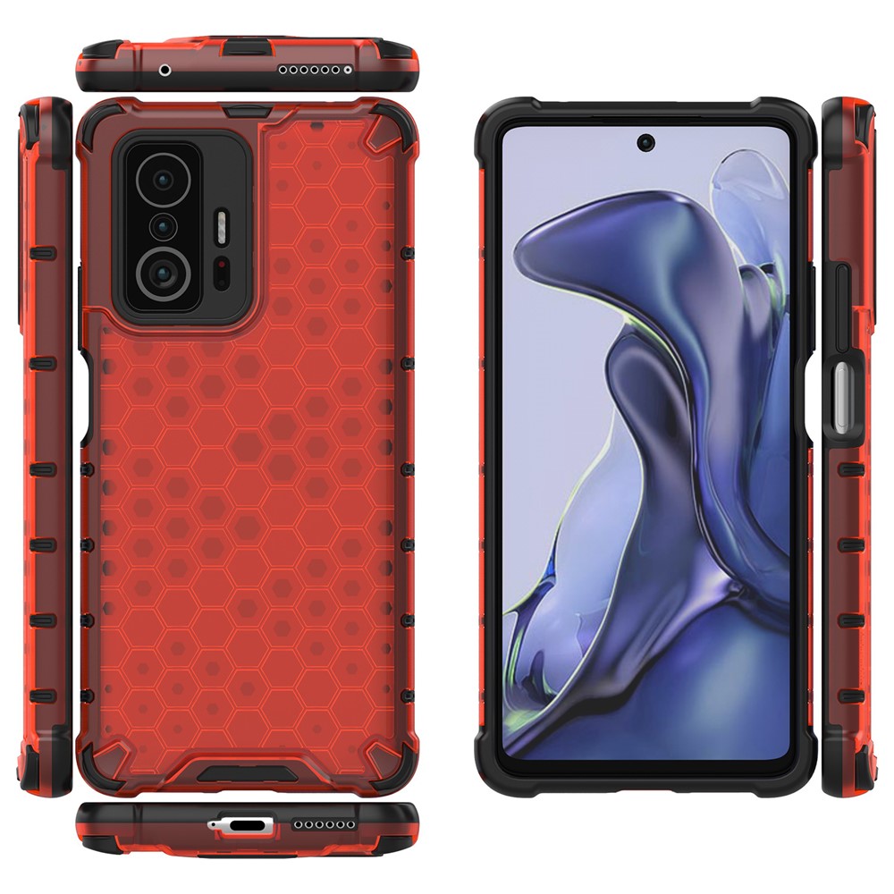 Scratch Resistant Honeycomb Pattern Shock-proof TPU + PC Combo Case for Xiaomi 11T / Xiaomi 11T Pro - Red-2