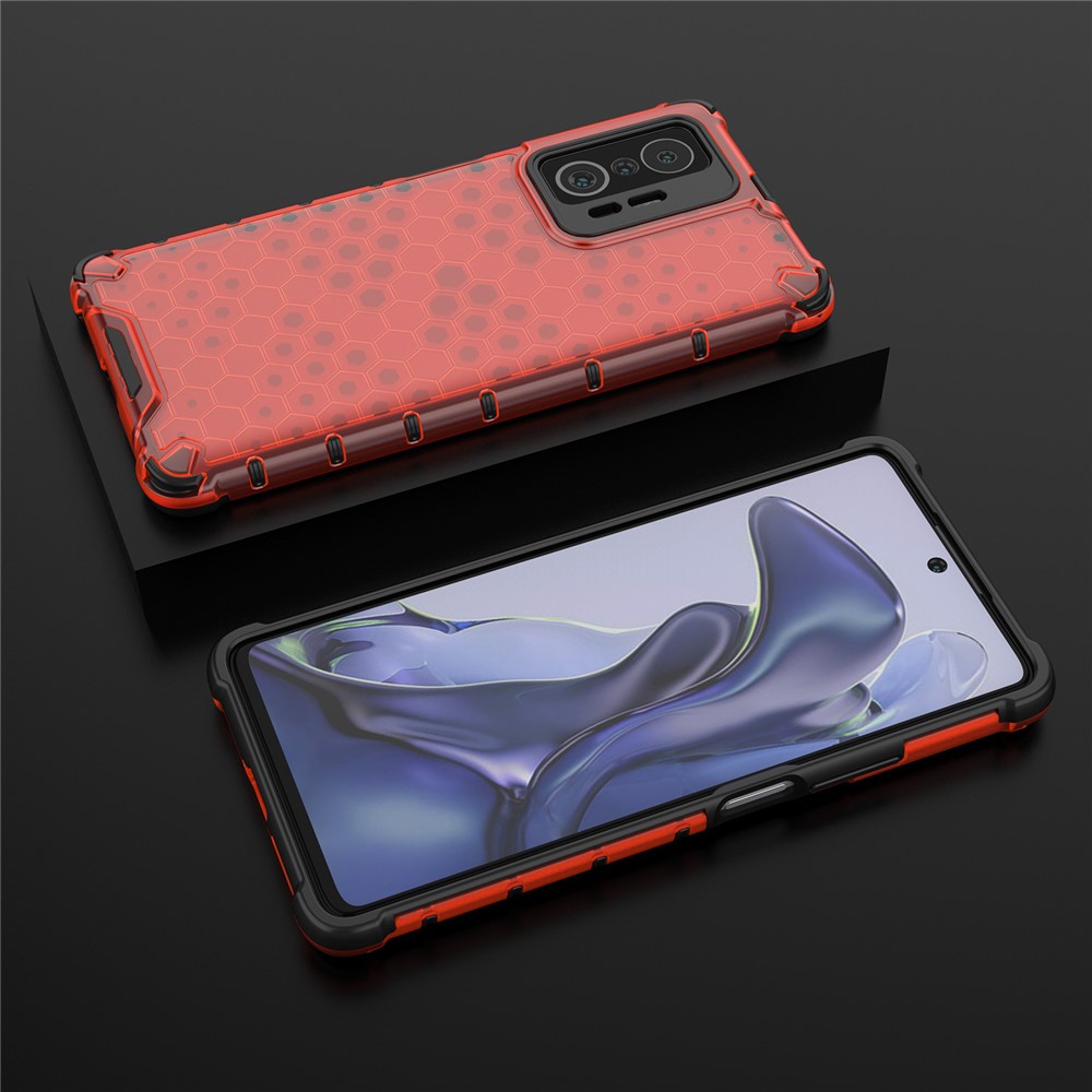 Scratch Resistant Honeycomb Pattern Shock-proof TPU + PC Combo Case for Xiaomi 11T / Xiaomi 11T Pro - Red-3