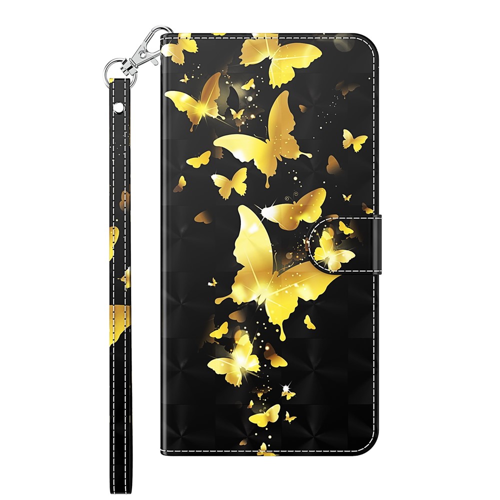 Pattern Printing PU Leather Phone Stand Wallet Cover Protector with Wrist Strap for Xiaomi Redmi Note 10 Lite - Golden Butterfly-2
