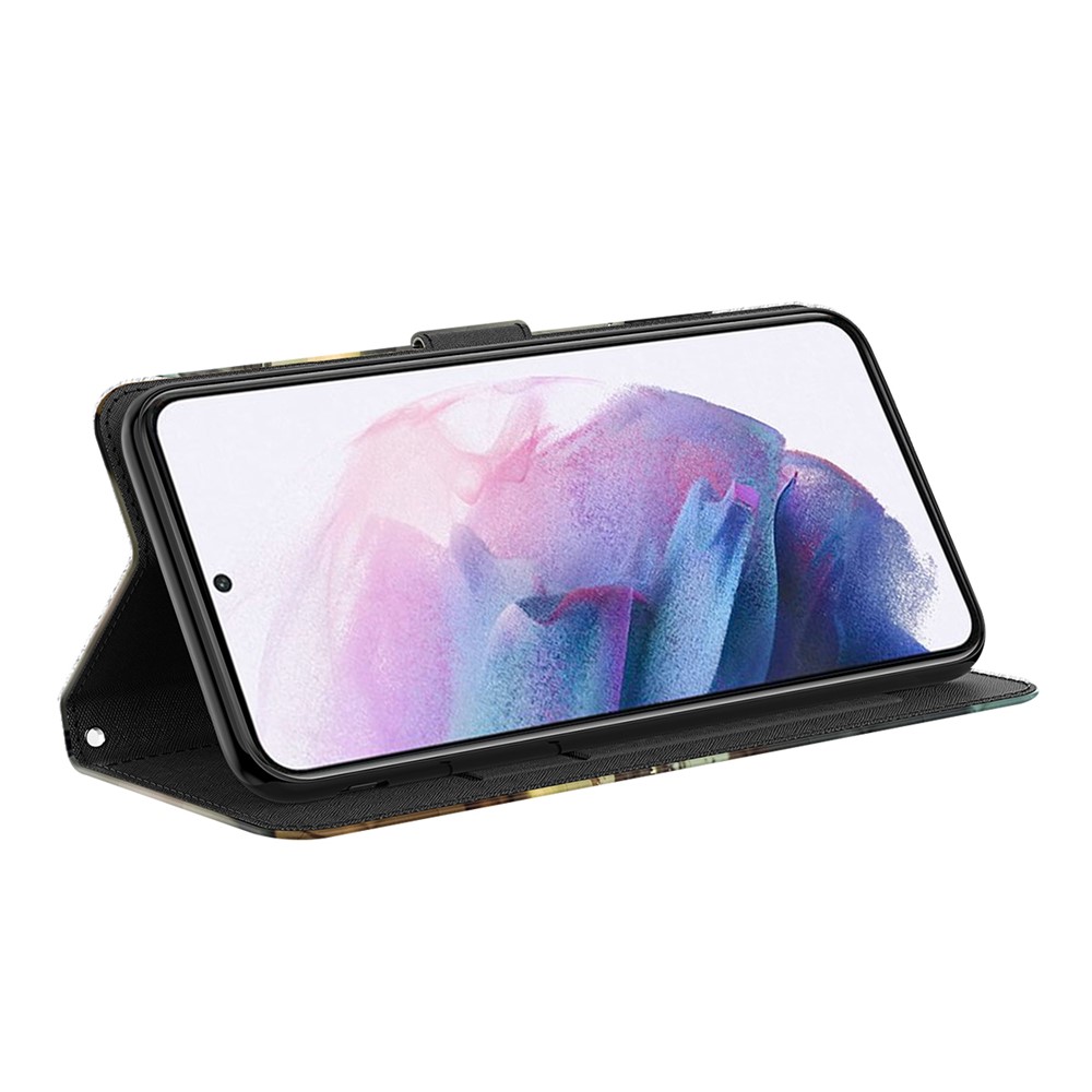 Pattern Printing PU Leather Phone Stand Wallet Cover Protector with Wrist Strap for Xiaomi Redmi Note 10 Lite - Golden Butterfly-5