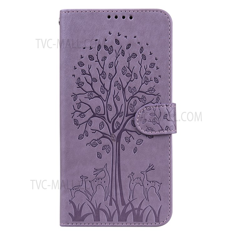 Imprinting Tree Deer Pattern Shockproof Folio Flip PU Leather Stand Wallet Cover Case for Xiaomi Redmi Note 11 Pro/11 Pro+ - Purple-2