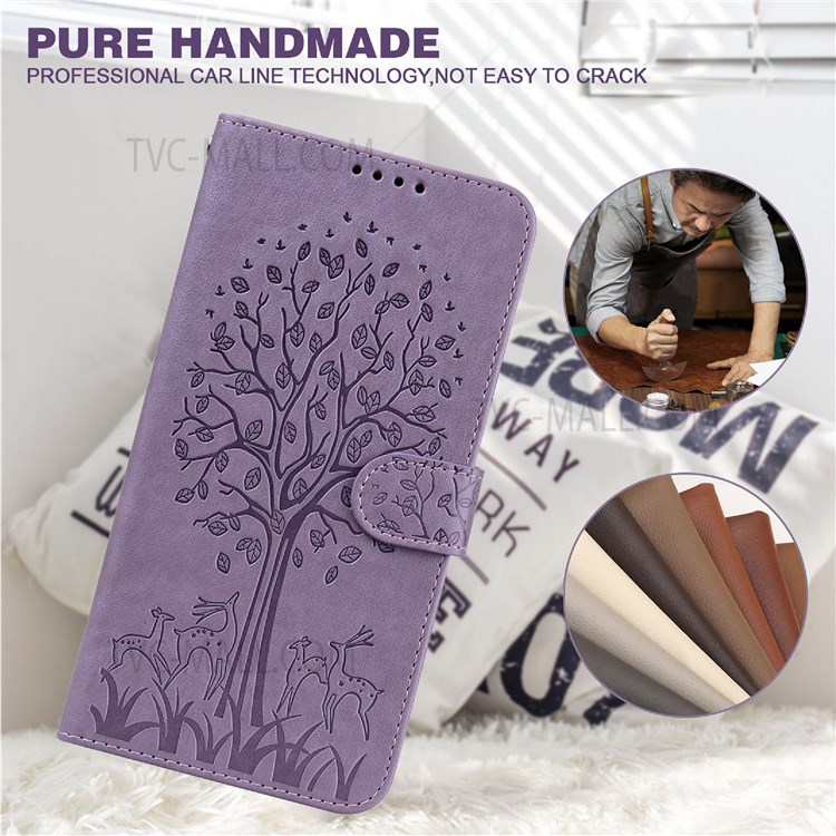 Imprinting Tree Deer Pattern Shockproof Folio Flip PU Leather Stand Wallet Cover Case for Xiaomi Redmi Note 11 Pro/11 Pro+ - Purple-6