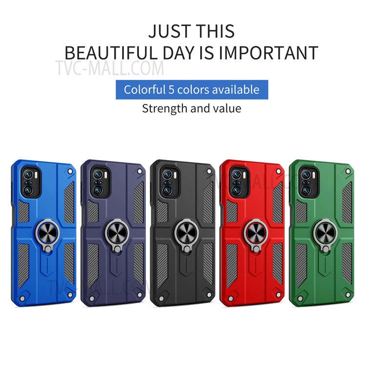 Kickstand Design Built-in Metal Sheet TPU + PC Combo Phone Case Cover for Xiaomi Poco F3/Mi 11i/Mi 11X/Mi 11X Pro/Redmi K40/Redmi K40 Pro - Red-5