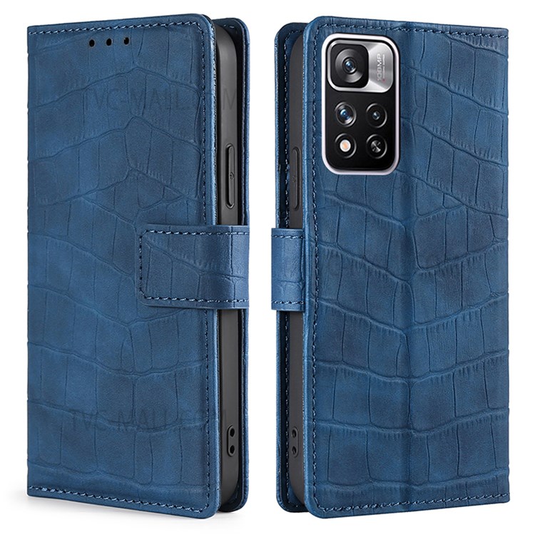 Crocodile Texture Shockproof Wallet Leather Case Phone Cover Shell with Supporting Stand for Xiaomi Redmi Note 11 Pro - Blue-1