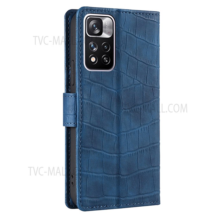 Crocodile Texture Shockproof Wallet Leather Case Phone Cover Shell with Supporting Stand for Xiaomi Redmi Note 11 Pro - Blue-3