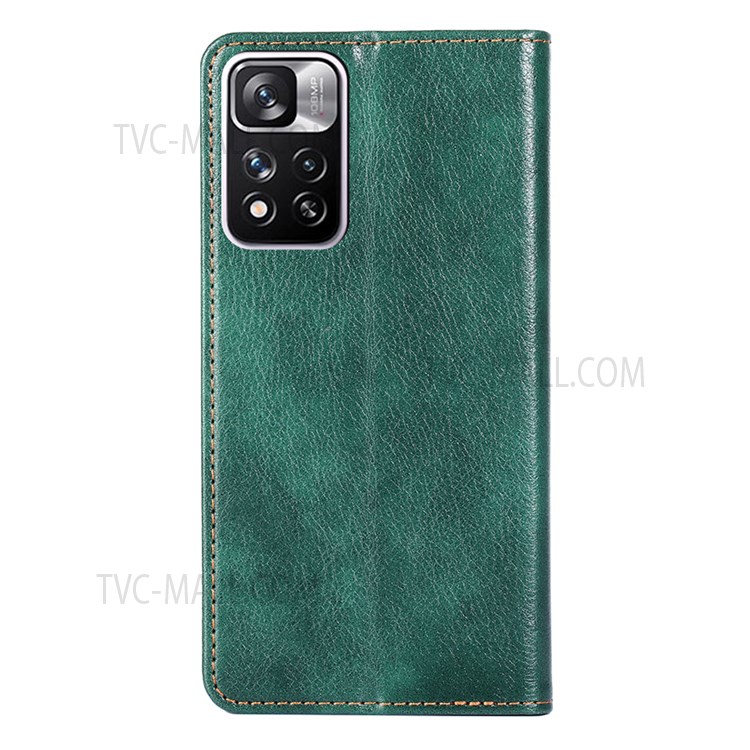 Solid Color Magnetic Auto-absorbed PU Leather Wallet Stand Phone Shell Case for Xiaomi Redmi Note 11 Pro - Green-3