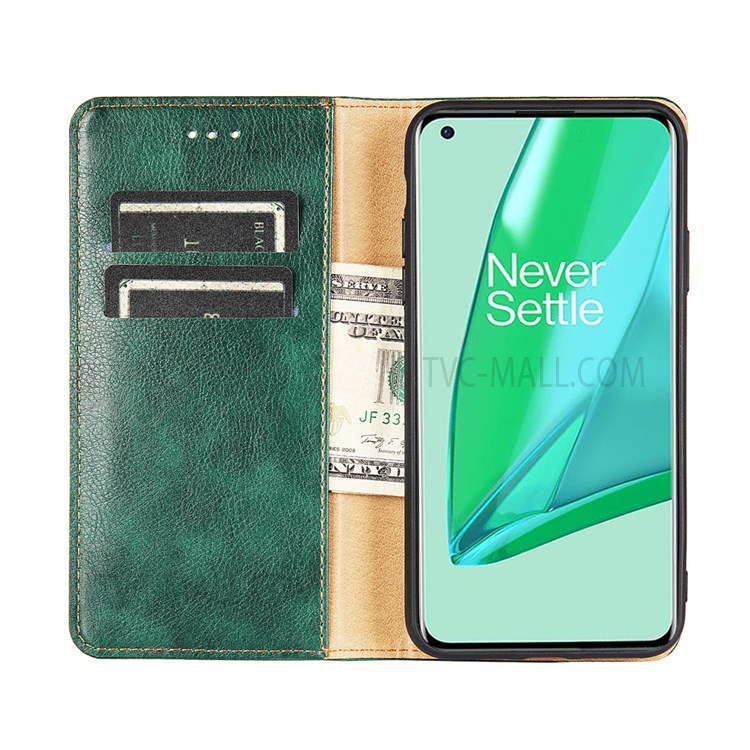 Solid Color Magnetic Auto-absorbed PU Leather Wallet Stand Phone Shell Case for Xiaomi Redmi Note 11 Pro - Green-4