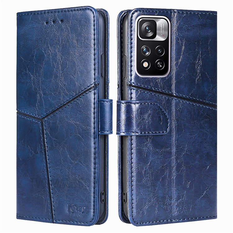 Anti-fall Splicing Geometric Pattern Leather Wallet Stand Phone Protection Case for Xiaomi Redmi Note 11 Pro - Blue-1