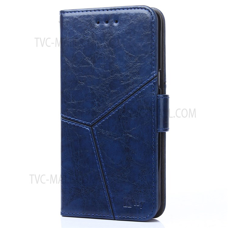 Anti-fall Splicing Geometric Pattern Leather Wallet Stand Phone Protection Case for Xiaomi Redmi Note 11 Pro - Blue-2