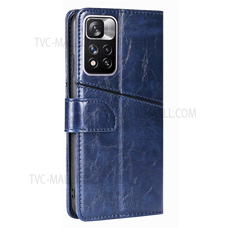 Anti-fall Splicing Geometric Pattern Leather Wallet Stand Phone Protection Case for Xiaomi Redmi Note 11 Pro - Blue-3