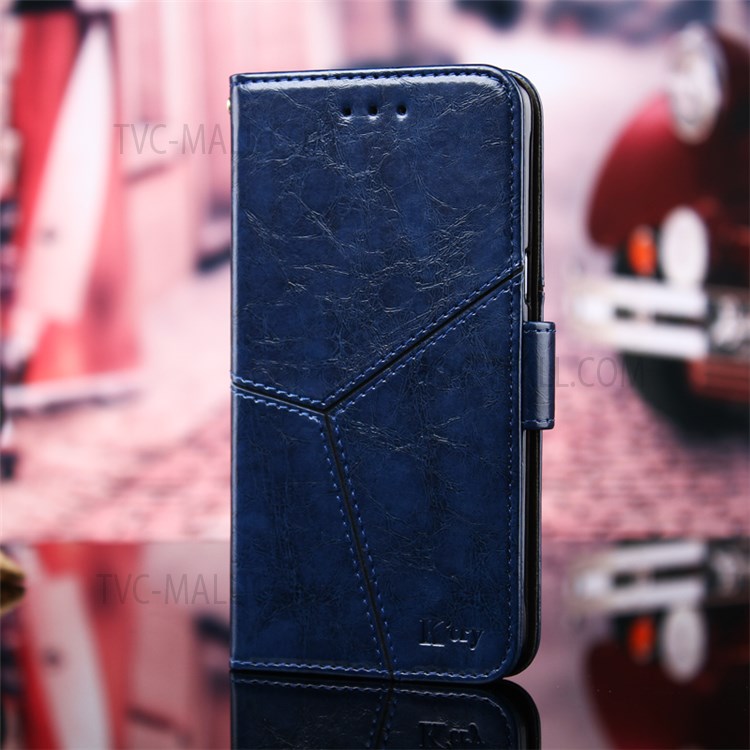 Anti-fall Splicing Geometric Pattern Leather Wallet Stand Phone Protection Case for Xiaomi Redmi Note 11 Pro - Blue-6