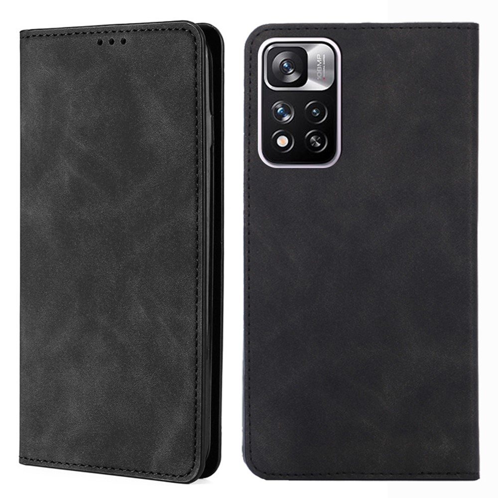 Strong Magnetic Absorption Skin-touch PU Leather Stand Folio Protective Case with Card Holders for Xiaomi Redmi Note 11 Pro - Black-1