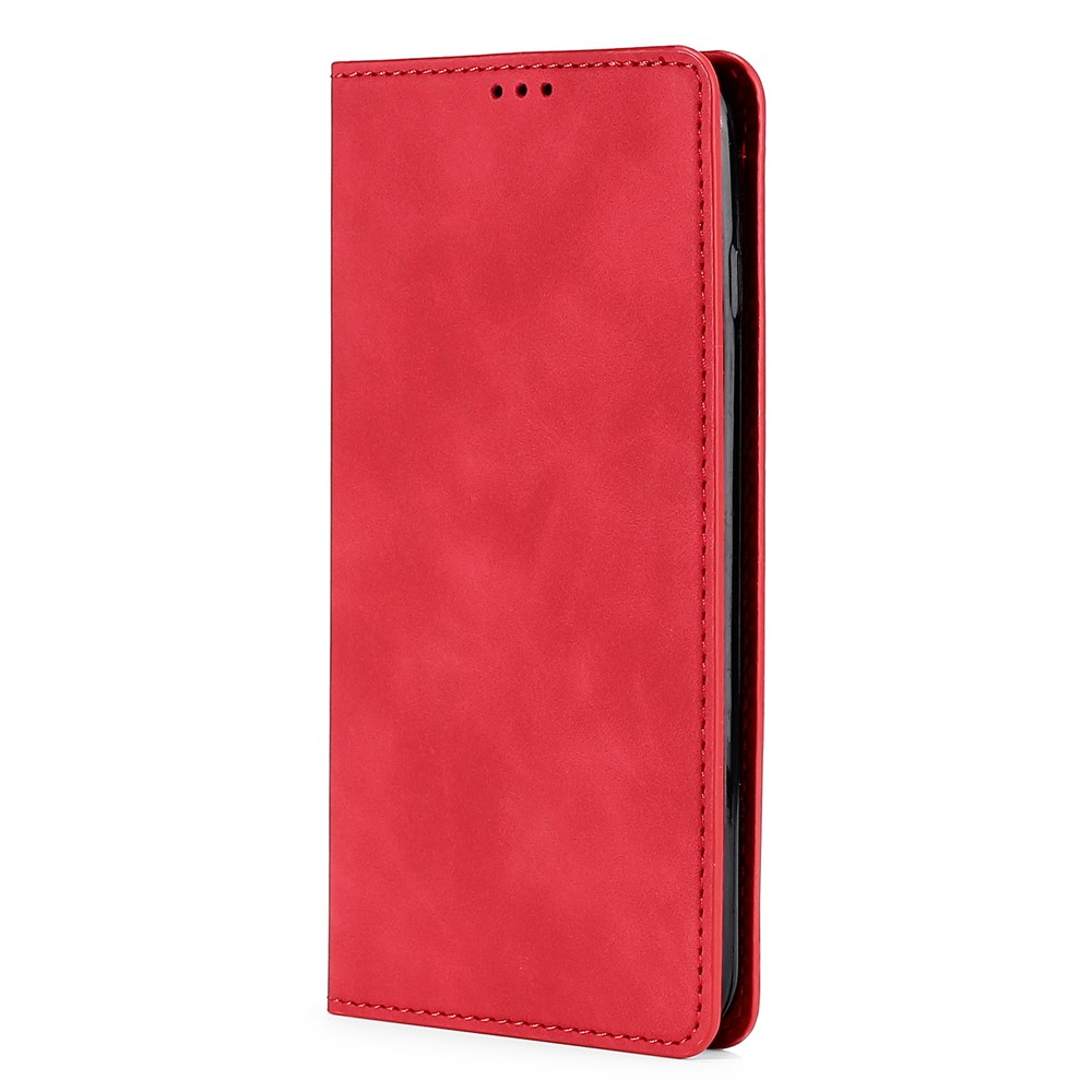 Strong Magnetic Absorption Skin-touch PU Leather Stand Folio Protective Case with Card Holders for Xiaomi Redmi Note 11 Pro - Red-2