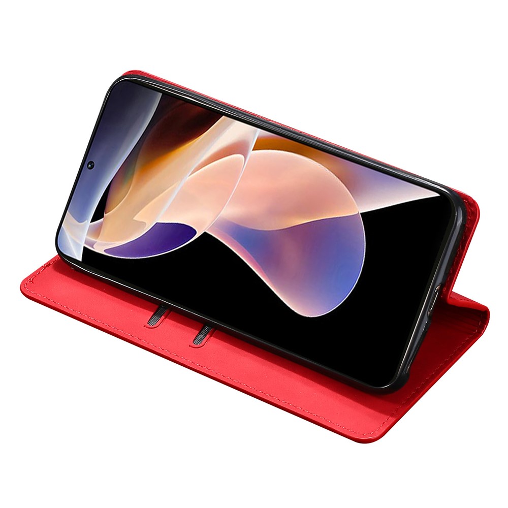 Strong Magnetic Absorption Skin-touch PU Leather Stand Folio Protective Case with Card Holders for Xiaomi Redmi Note 11 Pro - Red-4