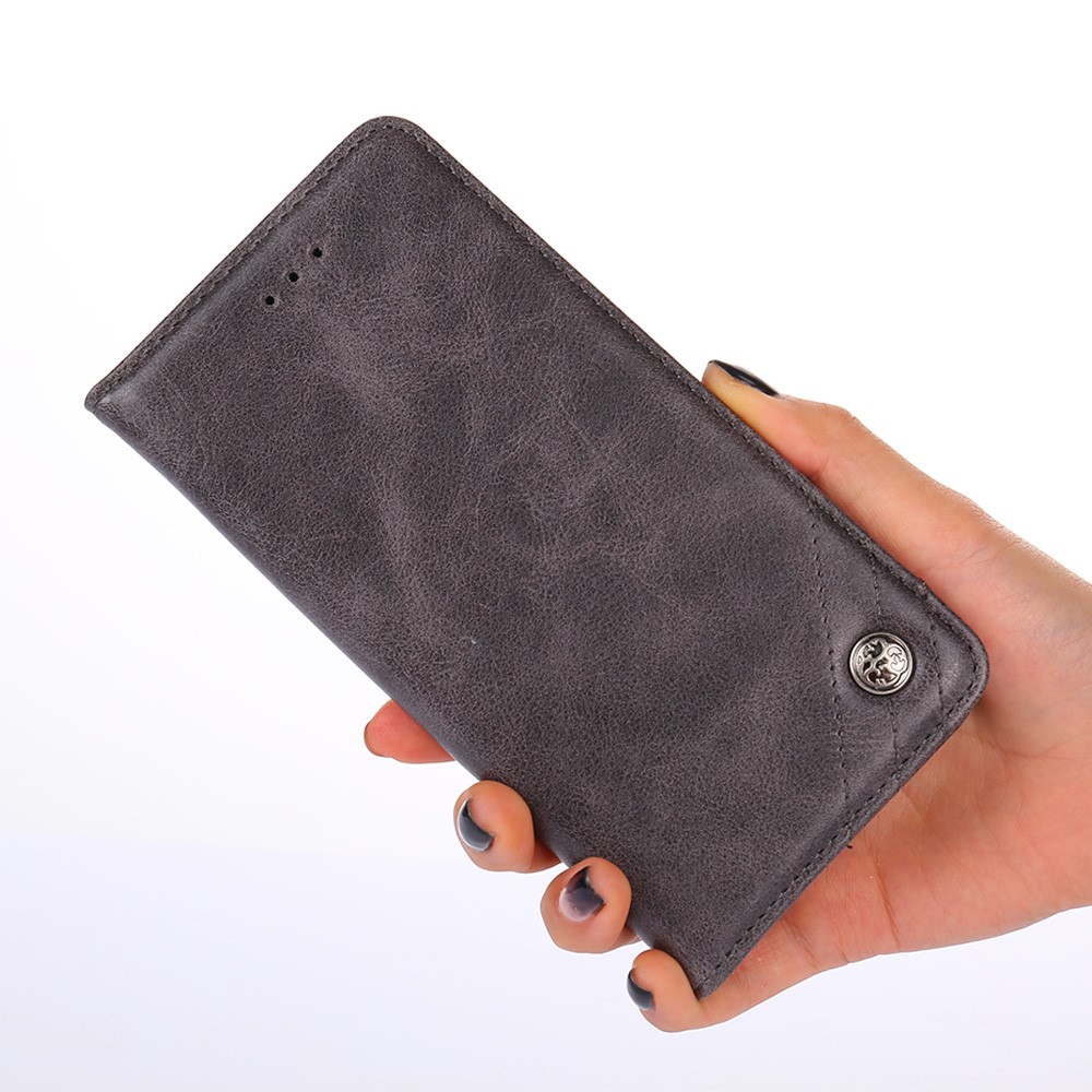 Vintage Texture Triangle Stitching Line Folio Flip Leather Phone Stand Case Wallet Shell for Xiaomi Redmi Note 11 Pro - Grey-6