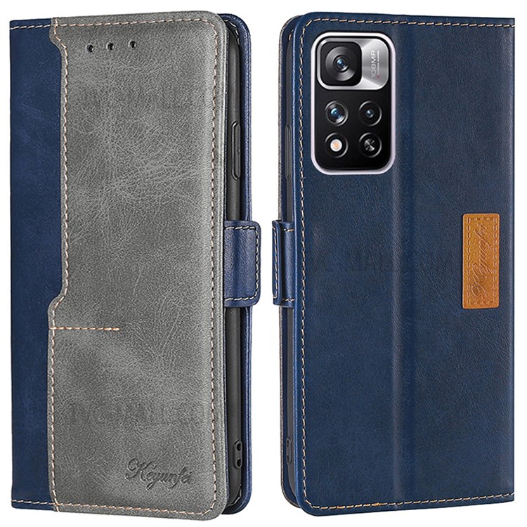 Wallet Style Contrast Color Splicing Retro Texture PU Leather Stand Flip Case for Xiaomi Redmi Note 11 Pro - Blue/Grey-1