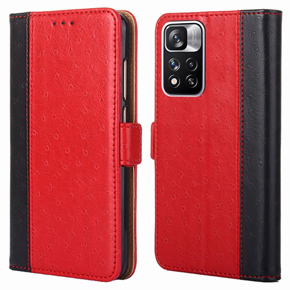 Viewing Stand Ostrich Texture PU Leather Flip Folio Wallet Magnetic Cover for Xiaomi Redmi Note 11 Pro - Red-1
