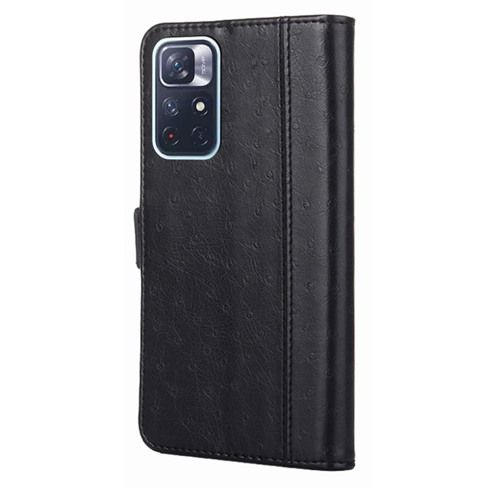 Ostrich Texture Soft PU Leather Flip Folio Wallet Stand Protective Cover for Xiaomi Redmi Note 11 - Black-3
