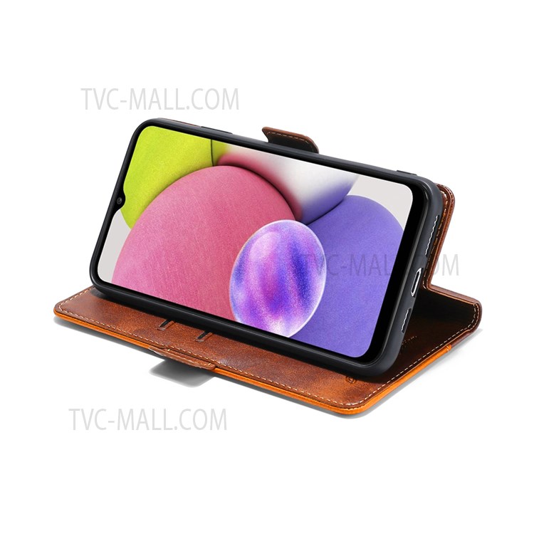 Retro Texture Contrast Color Splicing Horizontal Flip Stand TPU Interior + PU Leather Wallet Phone Case for Xiaomi Redmi Note 11 - Dark Brown/Gold-5