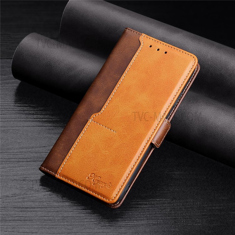Retro Texture Contrast Color Splicing Horizontal Flip Stand TPU Interior + PU Leather Wallet Phone Case for Xiaomi Redmi Note 11 - Dark Brown/Gold-9