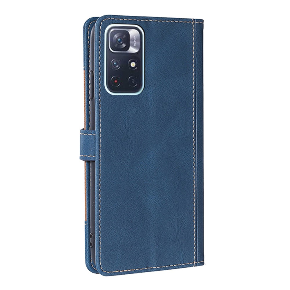 Straw Hat Pattern Design Stand Color Matching PU Leather Wallet Flip Folio Phone Cover for Xiaomi Redmi Note 11 - Blue-3