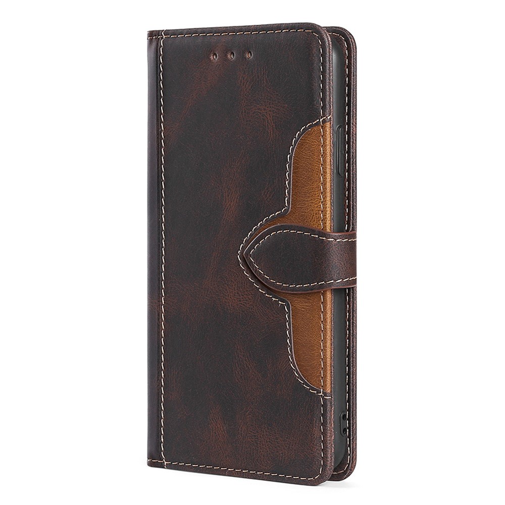 Straw Hat Pattern Design Stand Color Matching PU Leather Wallet Flip Folio Phone Cover for Xiaomi Redmi Note 11 - Brown-2